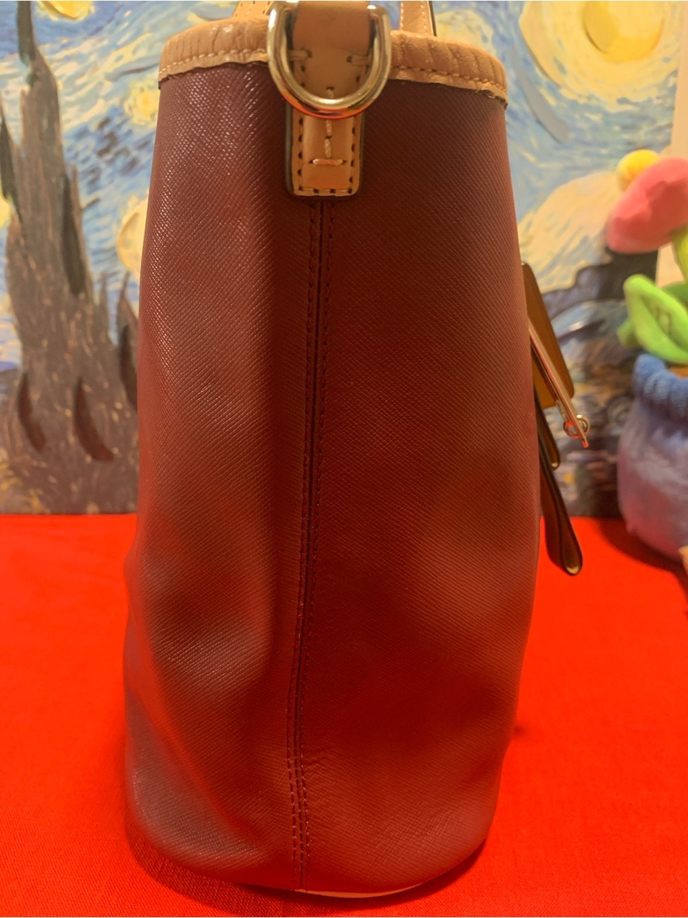 Coach New York Burgundy Tote with Tan Trim and Gold Accents - Picture 3 of 11